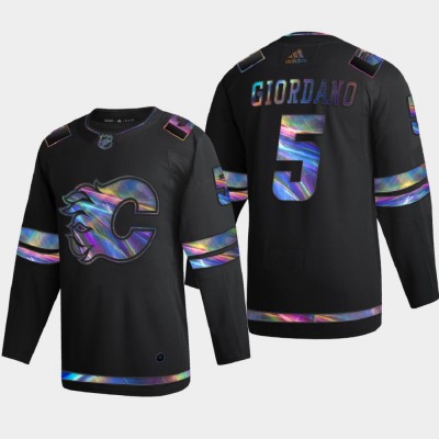 Calgary Calgary Flames #5 Mark Giordano Men's Nike Iridescent Holographic Collection NHL Jersey - Black Men's